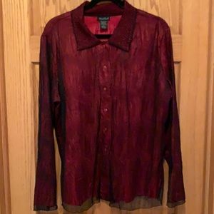 Red/Black Overlay Blouse, Size L, Great 4 Holiday